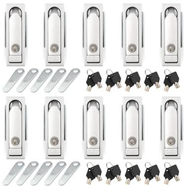 Imagem de Pacote com 10 portas antifurto MS713 com interruptor de mola plana, trava plana durável antifurto para armários elétricos de liga de zinco, máquinas de garras, armários de comunicação e caixas
