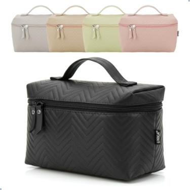 Imagem de UNIC Necessaire Feminina, Bolsa de Cosméticos com Textura Zigzag, 4 Cores, Prática e Funcional, 21 x 9,5 x 13 cm (preto)