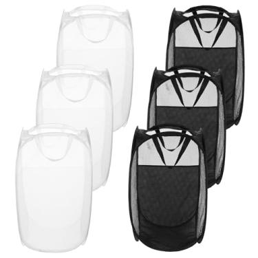 Imagem de Conjunto de 6 peças de cesto de roupa suja pop-up de malha, alças duráveis, dobrável, estrutura de malha resistente