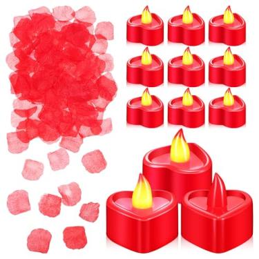 Imagem de UKCOCO Kit Com 12 Velas de Led - 1000 Pétalas de Rosa Artificiais Com Velas de Led Em Formato de Coração - Conjunto de Pétalas de Rosa E para Pedido de Casamento, Aniversário, Festa de Aniversário