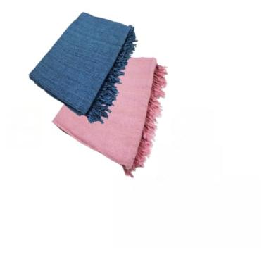 Imagem de Kit 2 Mantas para Sofá Gigante 100% Algodão – Manta Decorativa e Protetora para Sala de Estar (1 Rosa Bebê + 1 Azul Mesclado)