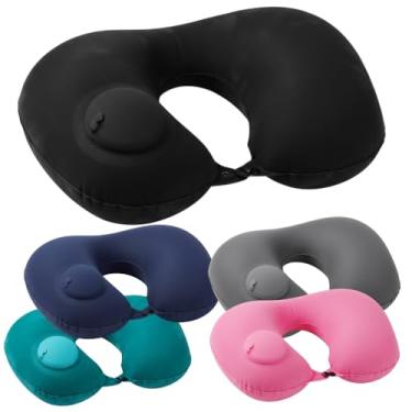 Imagem de Almofada de Pescoço Inflável para Viagem, Travesseiro Portátil em Formato U, Confortável Ergonômico para Avião, Carro e Trem, Suporte Cervical Portátil para Sono e Relaxamento (Preto)