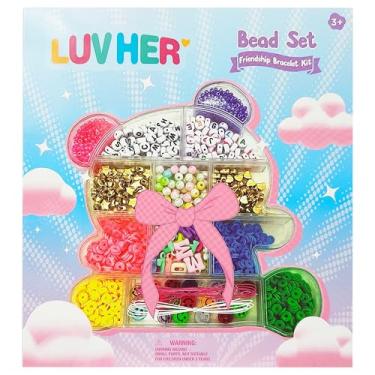 Imagem de LUV HER Kits de miçangas – Kit de fabricação de colar e kit de pulseira da amizade DIY para meninas – Inclui verborragia de 60 x 6 mm, contas de pérolas de 8 mm e mais – Kit de artesanato para