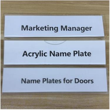 Imagem de Kucle Placas adesivas de nome de escritório para portas, pacote com 10 2 x 20 cm, suporte de placa de nome de parede de acrílico para sala de aula para placa de identificação de mesa, material escolar