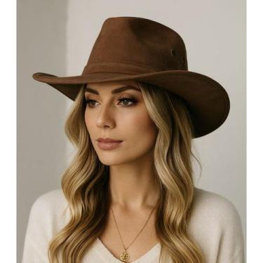 Imagem de Chapéu Country Marrom Camurça Suede  Unissex com Aba Média, Regulável,