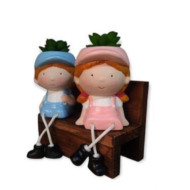 Imagem de Vaso Jardim Cachepo Menino Menina Cerâmica 5 Cm Diâmetro.