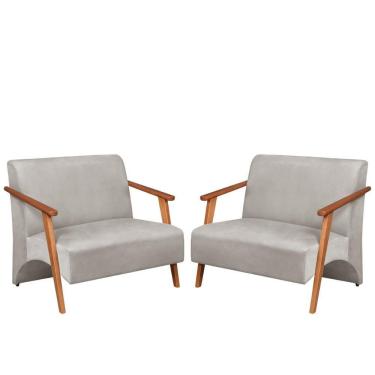 Imagem de Poltrona Namoradeira Venus Braço Madeira Maciça Suede Unidecor Bege