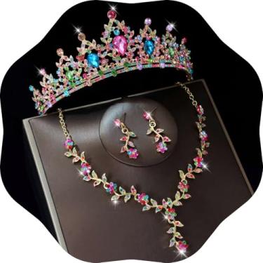 Imagem de Kamirola Tiaras e coroas para mulheres, colar de brincos de tiaras, conjunto de joias de cristal para noivas, festa à fantasia, Halloween, baile, concurso, joias para mulheres (TR45), Medium, Liga de