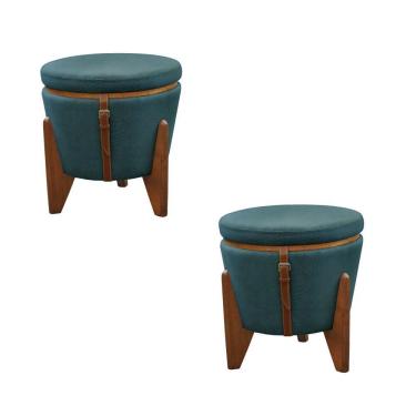 Imagem de Conjunto - 2 Puffs Banqueta Fênix Baú Mesa Castellar Móbile Linho Azul