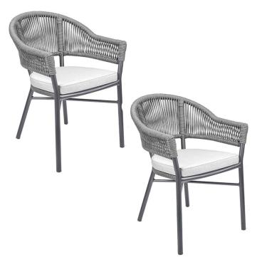 Imagem de Kit 2 Cadeiras área Externa De Alumínio Bear Com Corda Naútica Grafite G56 - Gran Belo