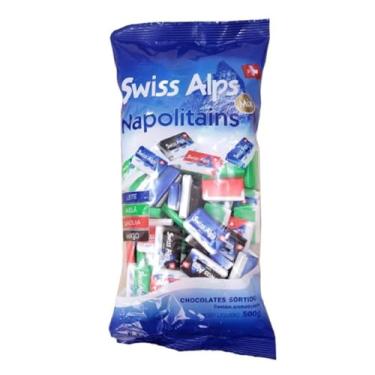 Imagem de Chocolate Suíço Swiss Alps Napolitains Sortidos Pacote com 500 gramas - Mini Barrinhas de Chocolate Ao Leite, Avelãs, Gianduia e Amargo