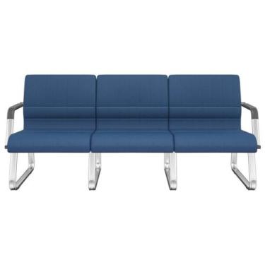 Imagem de Cadeira Longarina 3 Lugares Recepção Com Braço Pés Cromado Lev P03 Cre