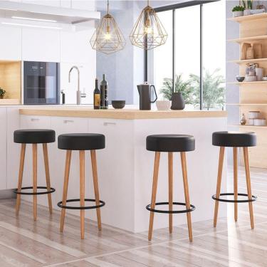 Imagem de Kit 4 Banquetas Altas Estofadas Roma 70Cm Preta - Adz