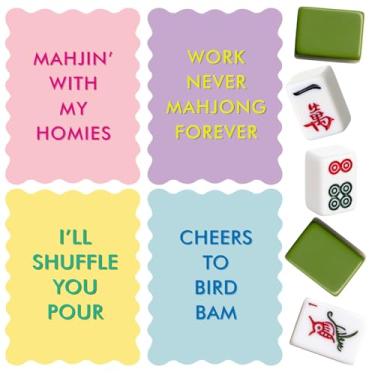 Imagem de Maitys 4 Pcs Color Mahjong Shuffler Cards with Funny Sayings for Mixing Shuffling Tiles Thick PVC Shufflers with Wavy Scalloped Edges Mahjong Accessories Gifts for Lovers Playing (Light Color,Cute)