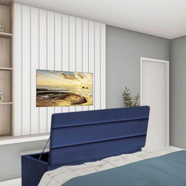 Imagem de Calçadeira Baú Recamier Estofada Cama King 190cm Argentina Suede Azul-