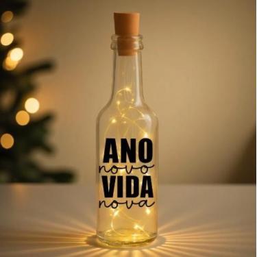 Imagem de Garrafa de Vidro Long Neck com Rolha LED - Ano Novo, Vida Nova - 1 uni