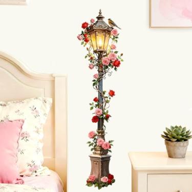 Imagem de Peacoblue Adesivos de parede Streetlights and Roses Decoração Removível Peel and Stick, 2 folhas 30 x 59,9 cm Murais de parede de vinil para quarto, sala de estar, costura, banheiro, sala de aula