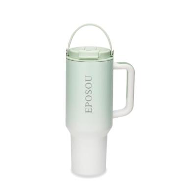 Imagem de EPOSOU Copo com alça e coador de chá 1,134 g com tampa 2 em 1, sem BPA, resistente a vazamentos, compatível com porta-copos de carro, copo de aço inoxidável isolado, verde