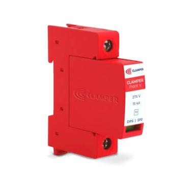 Imagem de Protetor contra Raios e Surtos Elétricos CLAMPER Front V 15kA, 275V, Corrente Alternada, Classe II, para aplicação em Quadros Elétricos e de Distribuição, DIN 35 mm