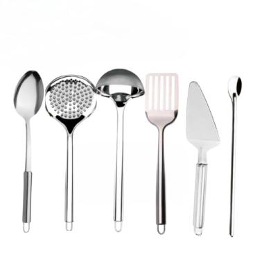 Imagem de Kit Utensílios Inox Colher Escumadeira Concha Espatula Colher Suco Espatula Bolo Garfo Trinchante (6)
