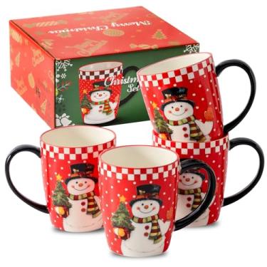 Imagem de HASENSE Conjunto de 4 canecas de café de Natal, 473 ml, xícaras de café de cerâmica com alça para chá, sopa, latte, cacau quente e leite, xícaras grandes de latte perfeitas para presente de férias