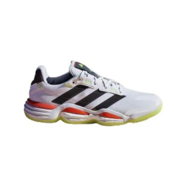 Imagem de adidas Tênis masculino Stabil 16 para uso interno, Branco/Aurora Met./Aurora Plum, 46
