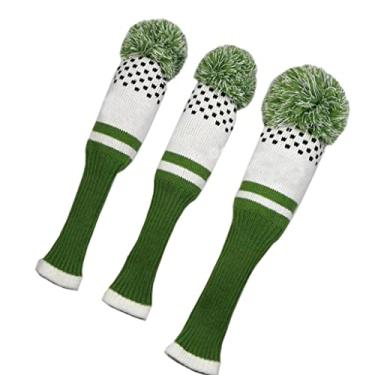 Imagem de Capas de cabeça de taco de golfe tricotadas para motorista com pompons - Conjunto de 3 capas de malha elegantes para madeiras e putter - Clubes de arranhões e batidas - Acessórios de golfe perfeitos