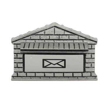 Imagem de Caixa de Correio Casinha Colonial Dourado ou Prata - Para Embutir Muro ou Fixar Portão