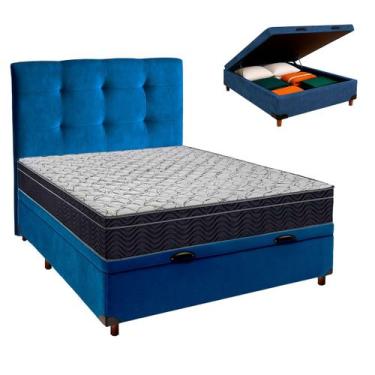 Imagem de Box Bau Azul+Colchão Casal Airtech 150 Ortobom+Cabeceira