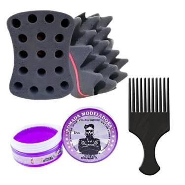 Imagem de Esponja Nudred Dupla Enrolar Cabelos + cera modeladora + Pente Afro - 