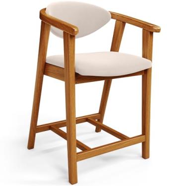 Imagem de Banqueta Baixa Para Cozinha Sala de Jantar Bancada Cecília L02 Suede Bege - Lyam Decor