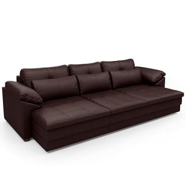 Imagem de Sofá Retrátil Para Sala de Estar 4 Lugares 332cm Riza S03 Couro Caramelo - Lyam Decor