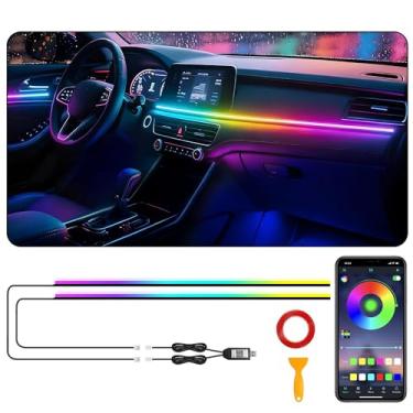 Imagem de Luzes de LED para carro interior, RGB 2 em 1 Dynamic Dreamcolor Chasing Luzes LED acrílicas para carro, kits de iluminação ambiente com aplicativo sem fio, luzes neon de carro com função ativa de som