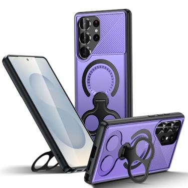 Imagem de Suporte dobrável de anel de dedo de luxo com capa magnética, roxo escuro, para Galaxy A56 5G