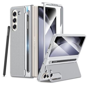 Imagem de Maxdara Capa para Galaxy Z Fold 5, com protetor de tela integrado e suporte para Kicktand e S Pen suporta carregamento sem fio, capa protetora para celular, prata