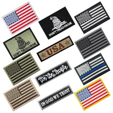 Imagem de 12 peças bandeira americana patch tático bordado completo gancho e laço emblema militar engraçado aplique acessórios de roupas adesivos vintage para colete, boné, jaqueta, chapéus, mochilas, jeans