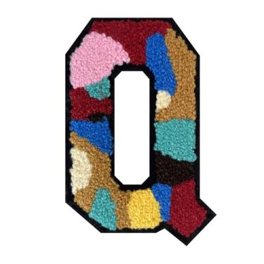Imagem de 1 peça de patch de letra de chenille de ferro de camuflagem de 15 cm – adesivos do alfabeto para roupas, jaquetas, mochilas, chapéus para decoração personalizada, nome personalizado e artesanato. (Q)