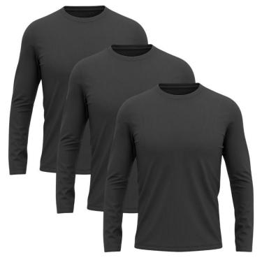 Imagem de Kit 3 Camisetas Masculina Segunda Pele Manga Longa Dry Lisa Praia Camisa Blusa Camiseta Treino Bike-Masculino