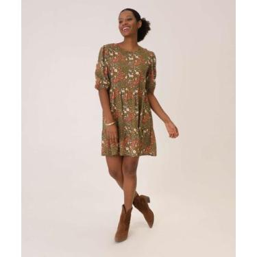Imagem de Vestido Feminino Curto Estampado Manga Bufante Marisa-15735, Verde, P