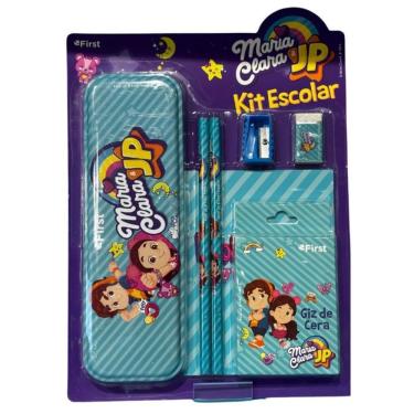 Imagem de Kit Escolar Maria Clara E Jp Estojo Borracha Lapis Giz De Cera Apontador Caderninho