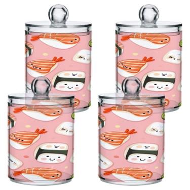 Imagem de ATTX Dispensador de suporte Qtip com padrão Kawaii, para bola de algodão, cotonete, frasco de boticário transparente, decoração de casa, pote de armazenamento de cozinha, pacote com 4 (150)