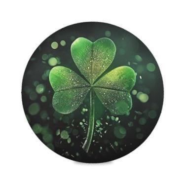 Imagem de Blueangle Jogo americano redondo trevo verde conjunto de 4 tapetes de mesa de poliéster, fácil de limpar, resistente ao calor, limpável, para mesa de jantar (11)