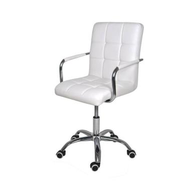 Imagem de Cadeira Escritório Home Office Gomos Confort Estofada Base Giratória Cromada Com Regulagem Branco