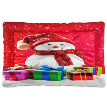 Imagem de SEHANY Cama de Natal com flocos de neve, boneco de neve, para cães, gatos, com fundo antiderrapante, caixa de canil, colchão macio, lavável, para cães pequenos, médios e grandes, gatos, 91 x 61 cm