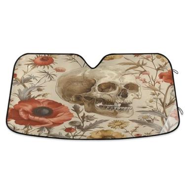 Imagem de SEHANY Esqueletos góticos engraçados para para-brisa, protetor solar dobrável, protetor de viseira de sol bloqueia os raios UV para manter o veículo fresco protetor de viseira de sol para carro