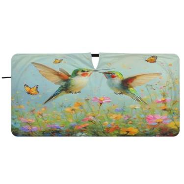 Imagem de Blueangle Beija-flores silvestres pára-brisa para-sol - 149.9 cm x 76.2 cm dobrável carro janela frontal blocos pára-sol raios UV viseira de sol (416)