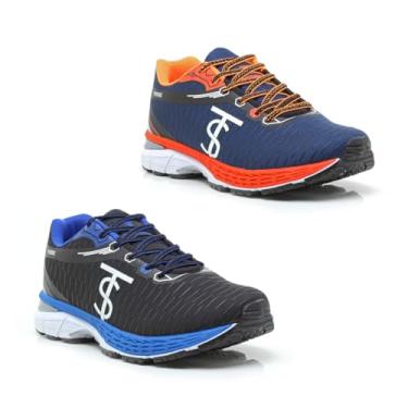 Imagem de Tênis Masculino Esportivo, 2 Pares, Resistente, Confortável, Sola Antiderrapante (Preto/Azul E Marinho/Laranja, BR, Adulto, Numérico, 38)