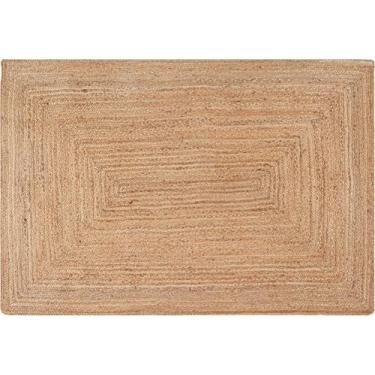 Imagem de Limecasa Tapete trançado de juta 1,5 x 1,8 m, chindi firme, reversível, durável, almofada sustentável, felpudo para quarto, quarto, cozinha - 152 x 203 cm natural
