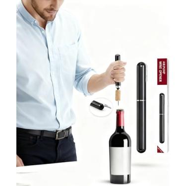 Imagem de Abridor de garrafa de vinho, IPEROT saca-rolhas de vinho de pressão de ar com faca de folha de garrafa de vinho cortada, abra garrafas de vinho sem danificar as rolhas, fácil de usar (preto)
