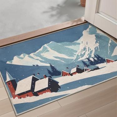 Imagem de LUMI Tapete de porta interna, tapetes de entrada laváveis de baixo perfil, tapetes antiderrapantes de boas-vindas ao ar livre, tapete de neve de inverno para decoração de casa, 43 cm x 73 cm, Snow